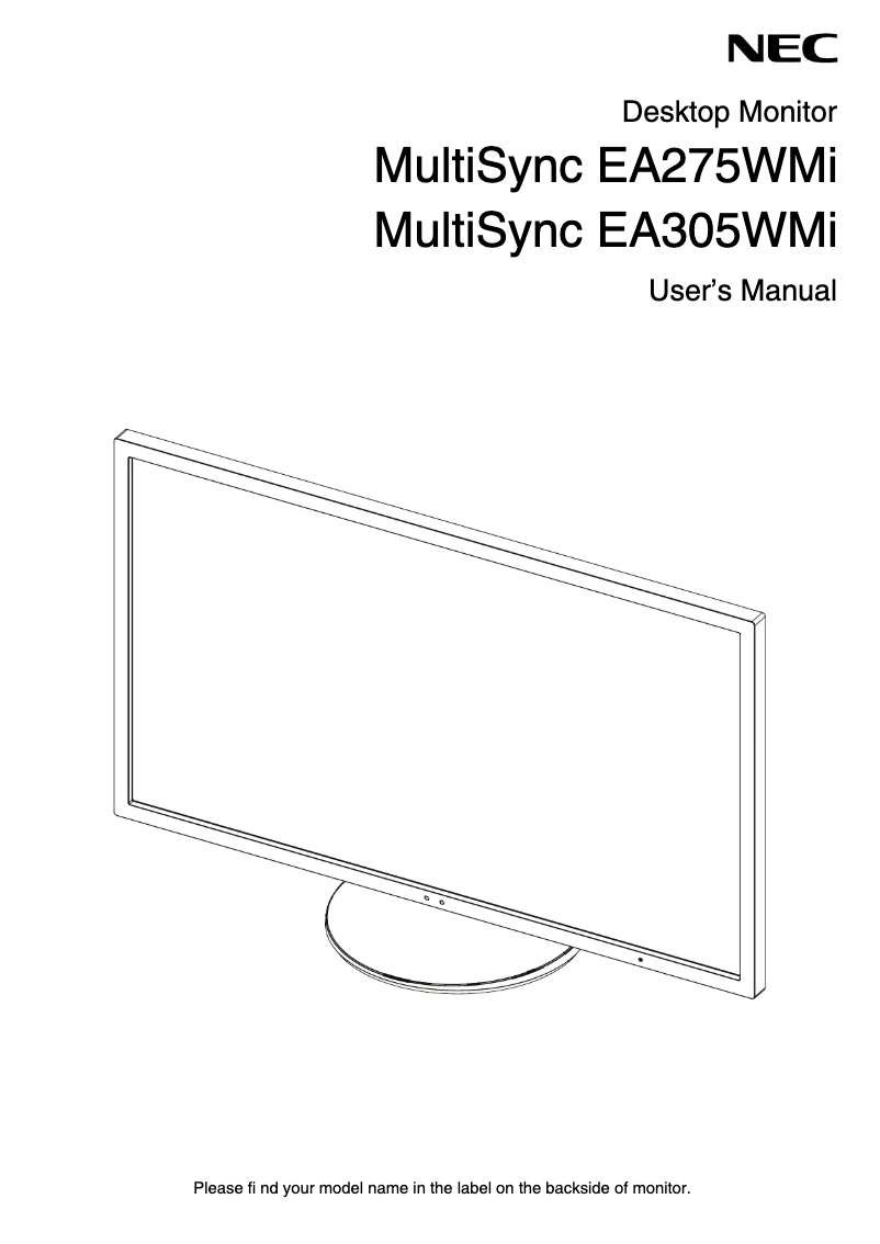 Page 1 de la notice Manuel utilisateur NEC SpectraView EA305WMI