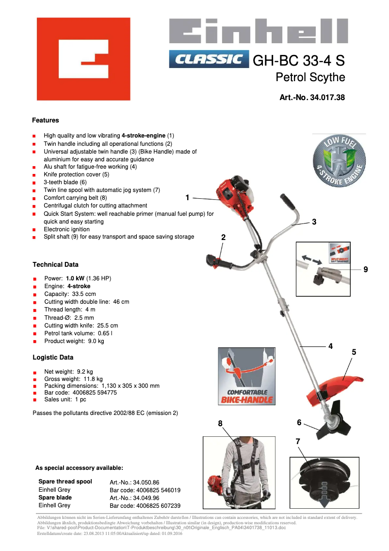Page n°1 - Fiche technique Einhell GH-BC 33-4 S