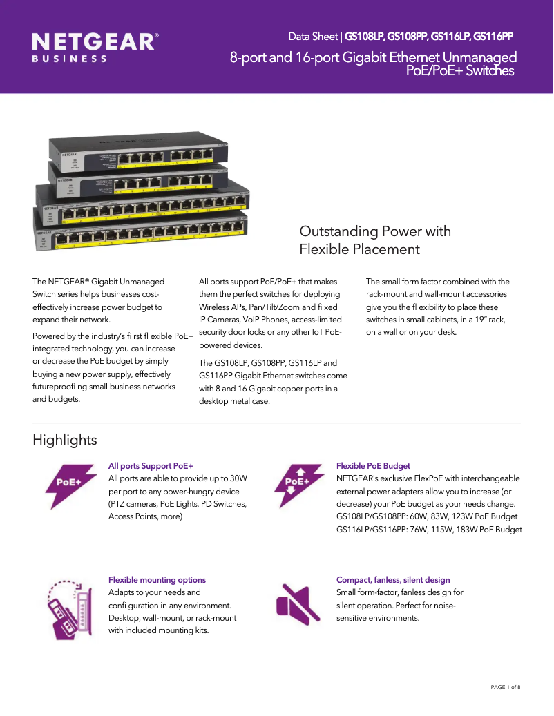 Page n°1 - Fiche technique Netgear EPS200W
