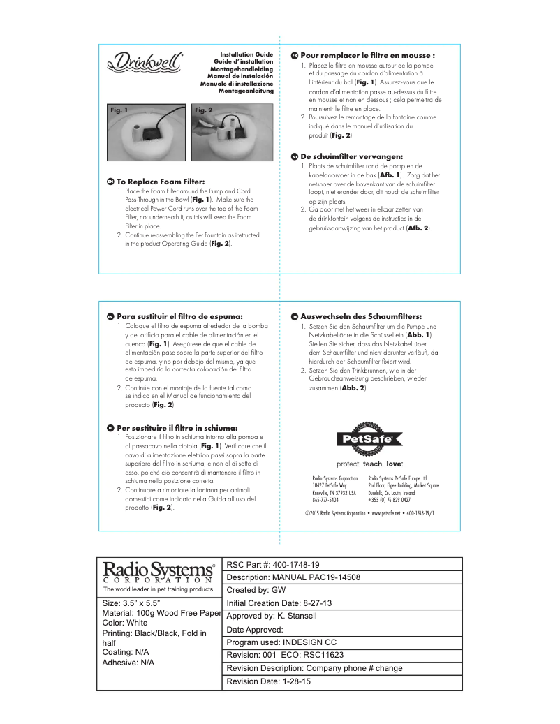 Page 1 de la notice Manuel utilisateur PetSafe Drinkwell PAC19-14508