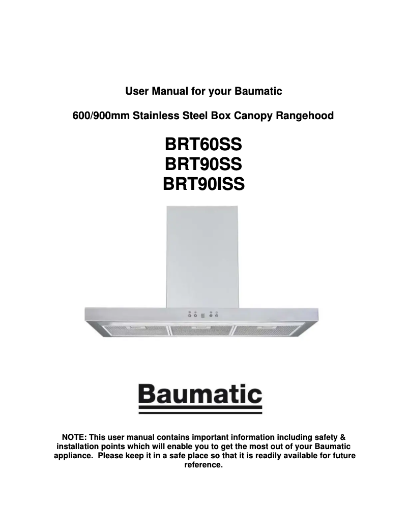 Page 1 de la notice Manuel utilisateur Baumatic BRT90SS