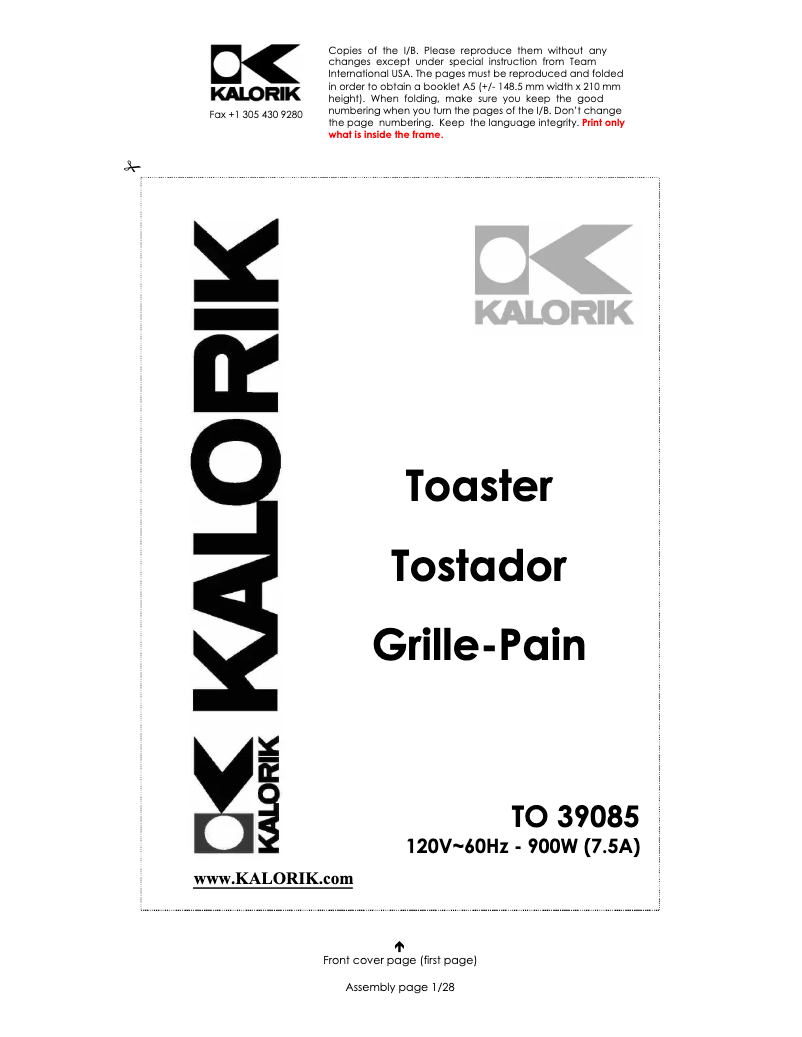 Página 1 del manual Manual de usuario Kalorik TO-39085