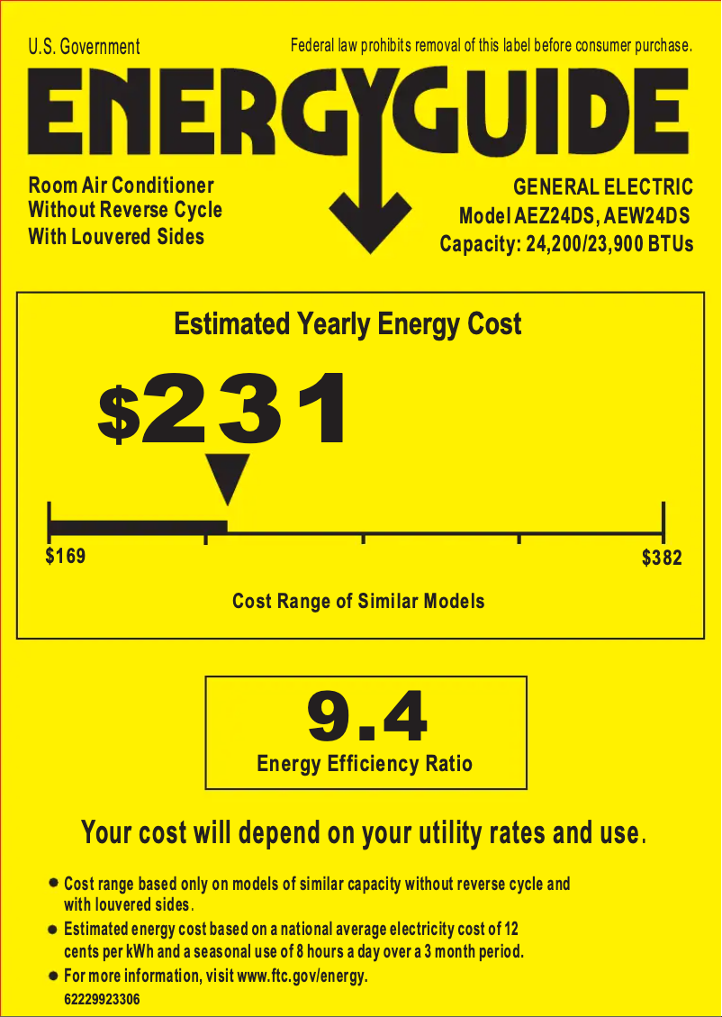 Page n°1 - Label énergétique GE AEW24DS