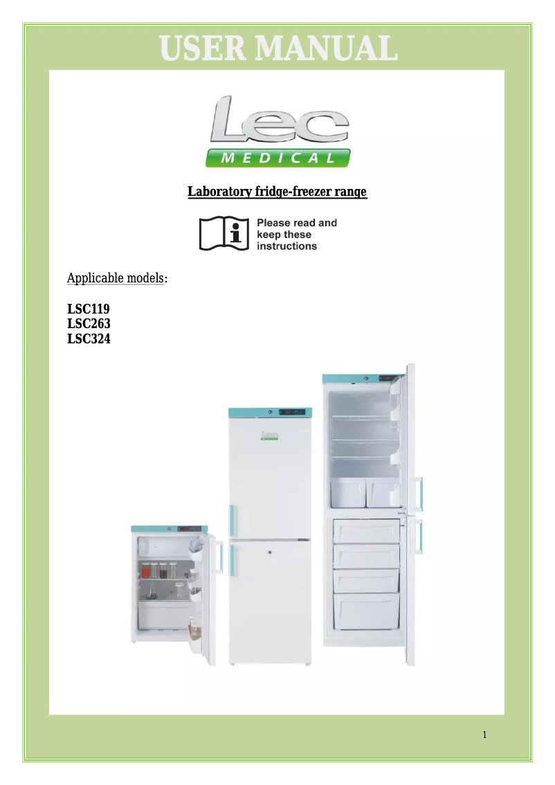 Page 1 de la notice Manuel utilisateur Lec Medical LSC263