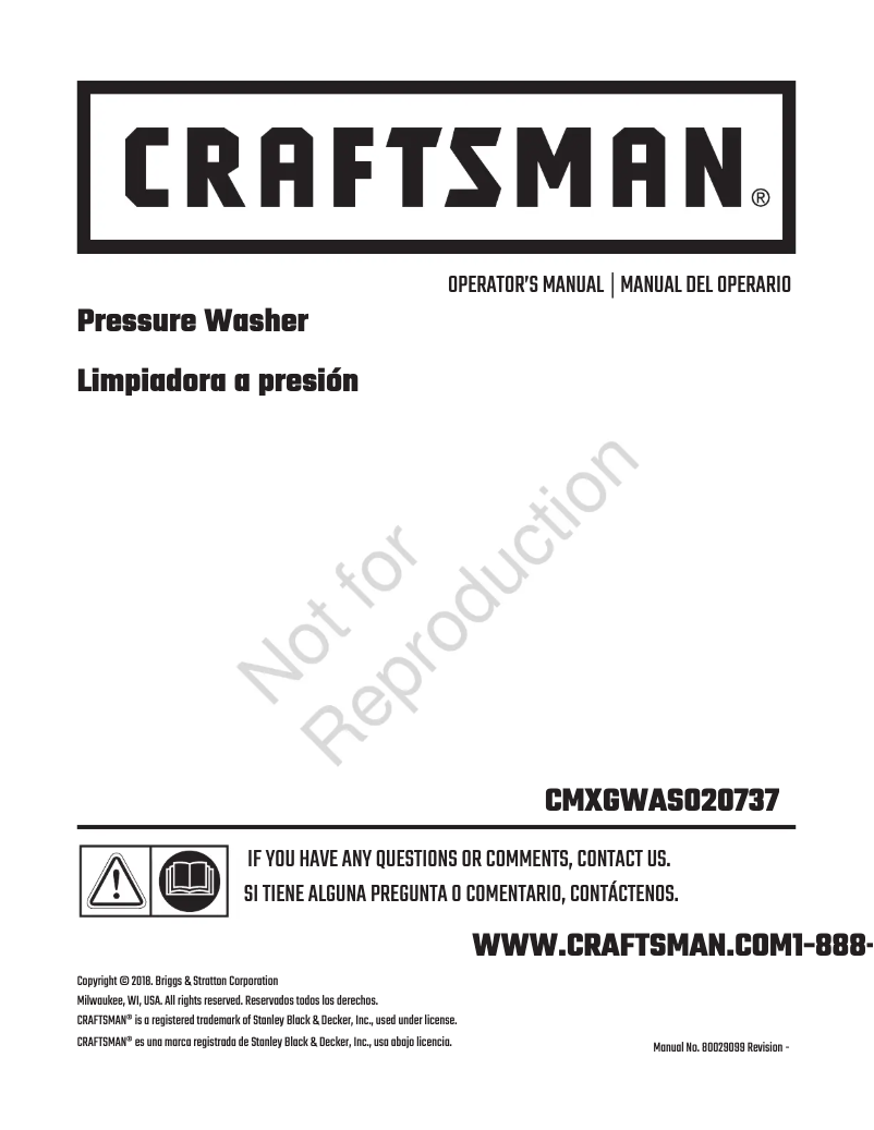 Page 1 de la notice Manuel utilisateur Craftsman CMXGWAS020737