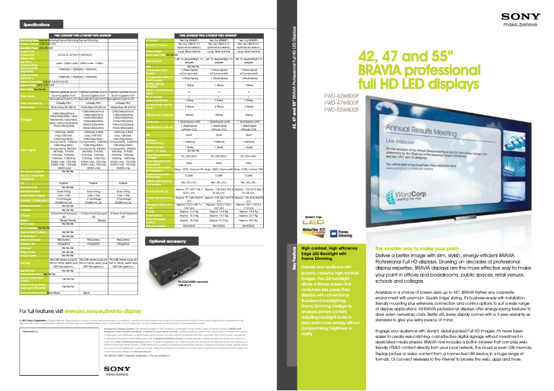Image de la première page du manuel de l'appareil FWD-47W800P