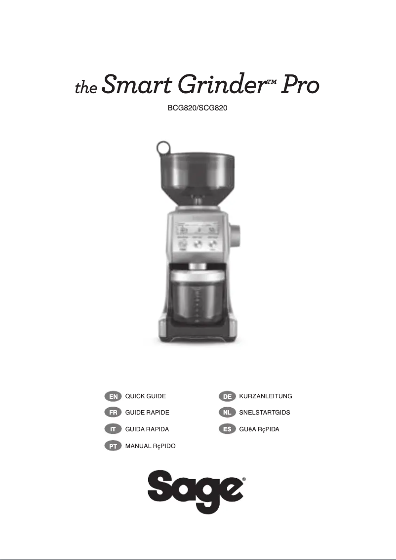 Page 1 de la notice Manuel utilisateur Sage the Smart Grinder Pro BCG820