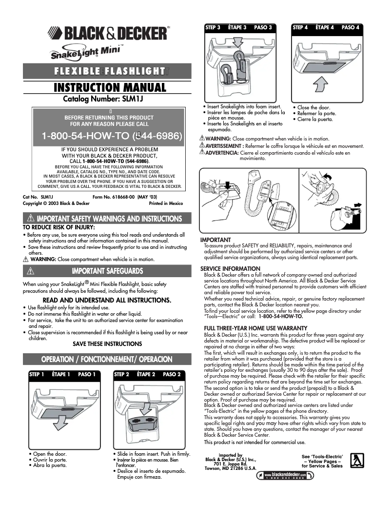 Page 1 de la notice Manuel utilisateur Black & Decker SnakeLight Mini SLM1