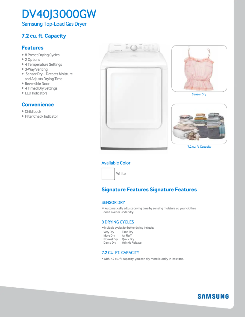 Page n°1 - Fiche technique Samsung DV40J3000G