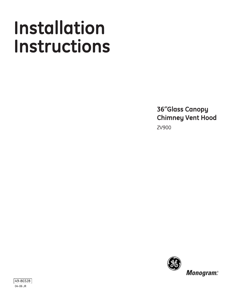 Page n°1 - Guide d'installation Monogram ZV900SLSS