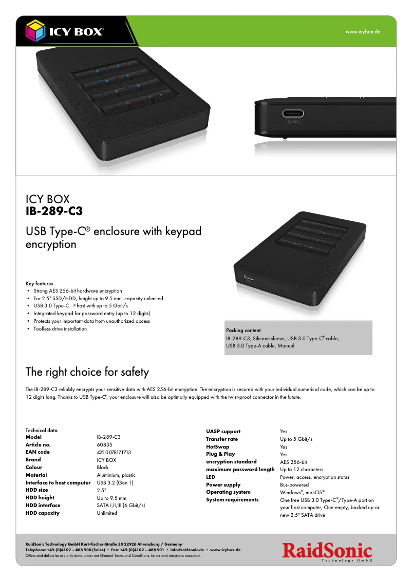 Page n°1 - Fiche technique Icy Box IB-289-C3