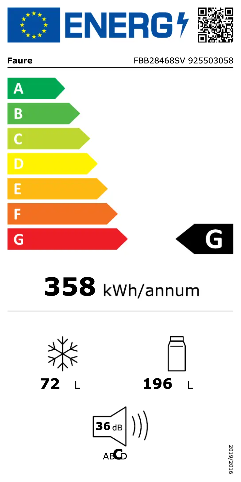 Page 1 de la notice Label énergétique Faure FBB28468SV