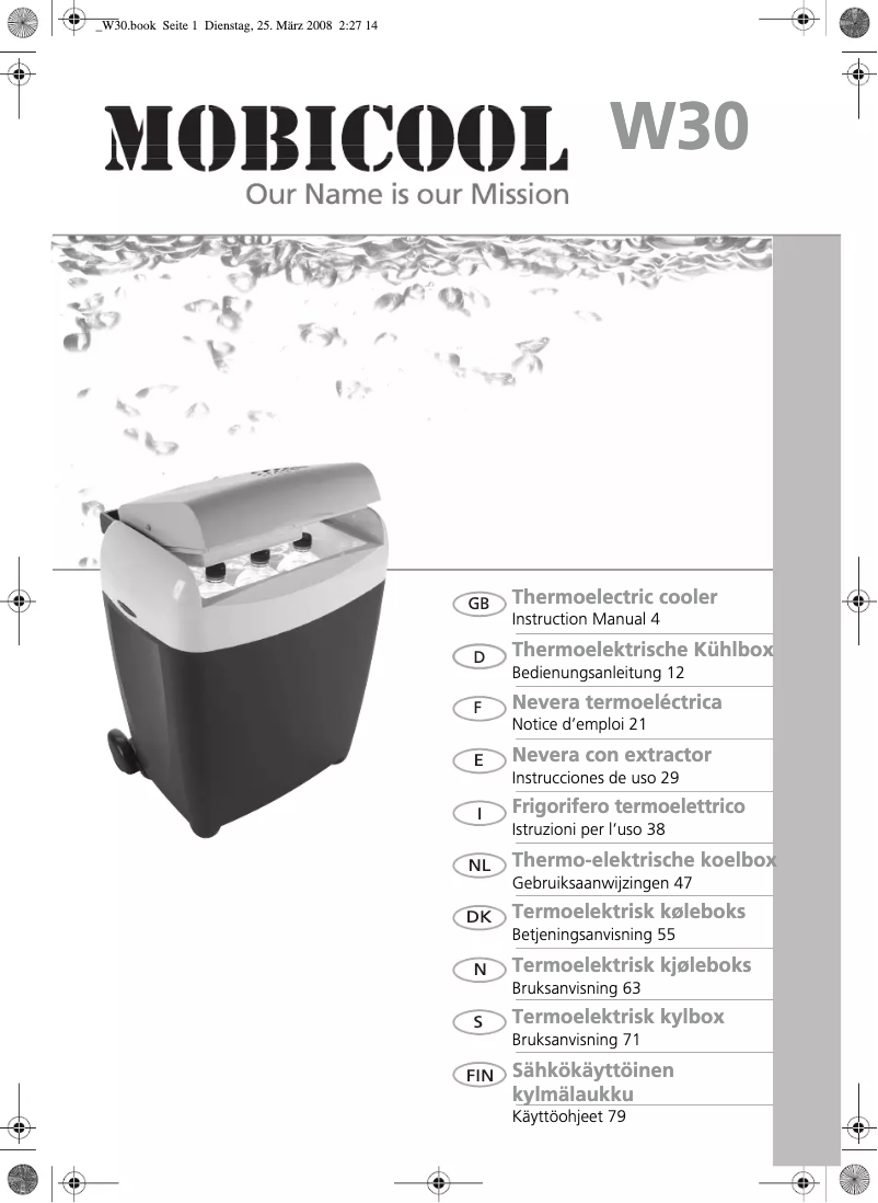 Image de la première page du manuel de l'appareil Mobicool W30