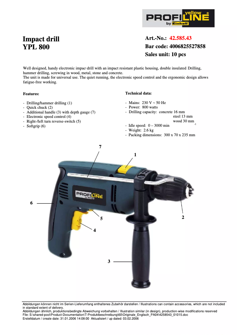 Page 1 de la notice Manuel utilisateur Einhell YPL 800