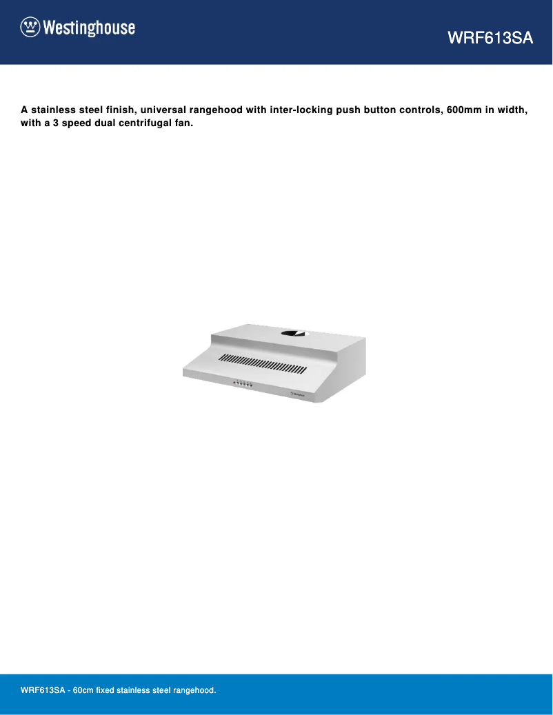 Page 1 de la notice Fiche technique Westinghouse WRF613SA