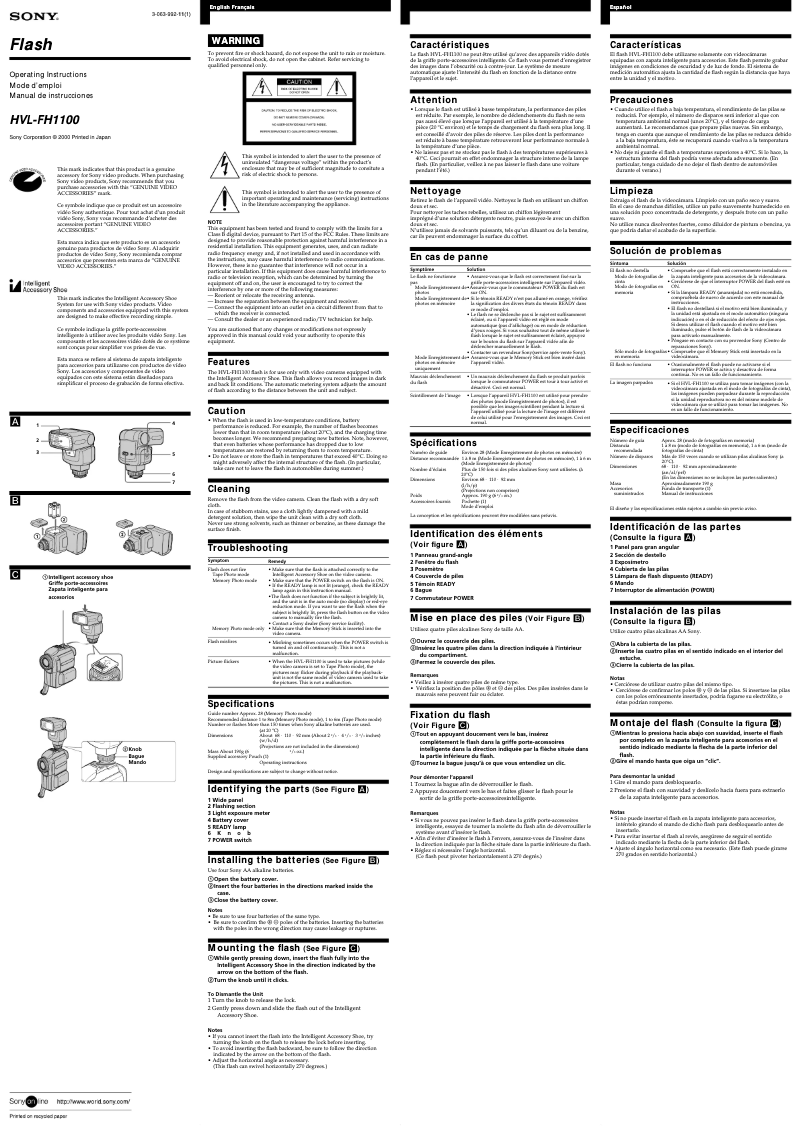 Image de la première page du manuel de l'appareil HVL-FH1100