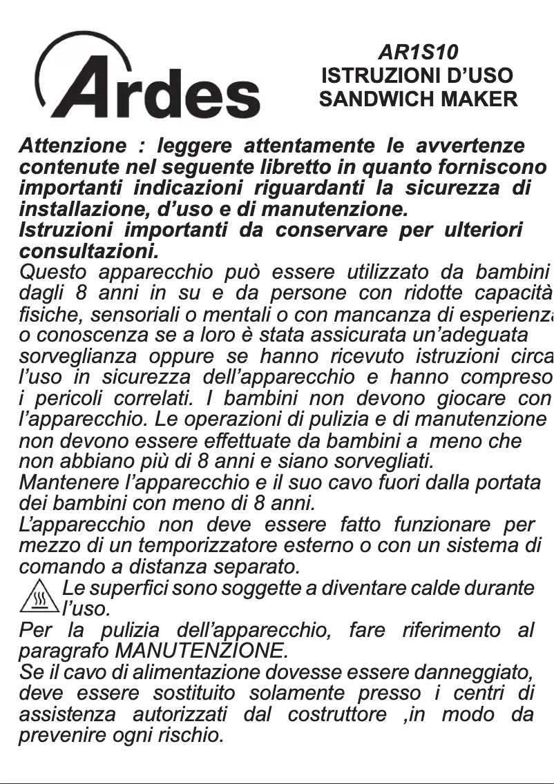 Page 1 de la notice Manuel utilisateur Ardes AR1S10