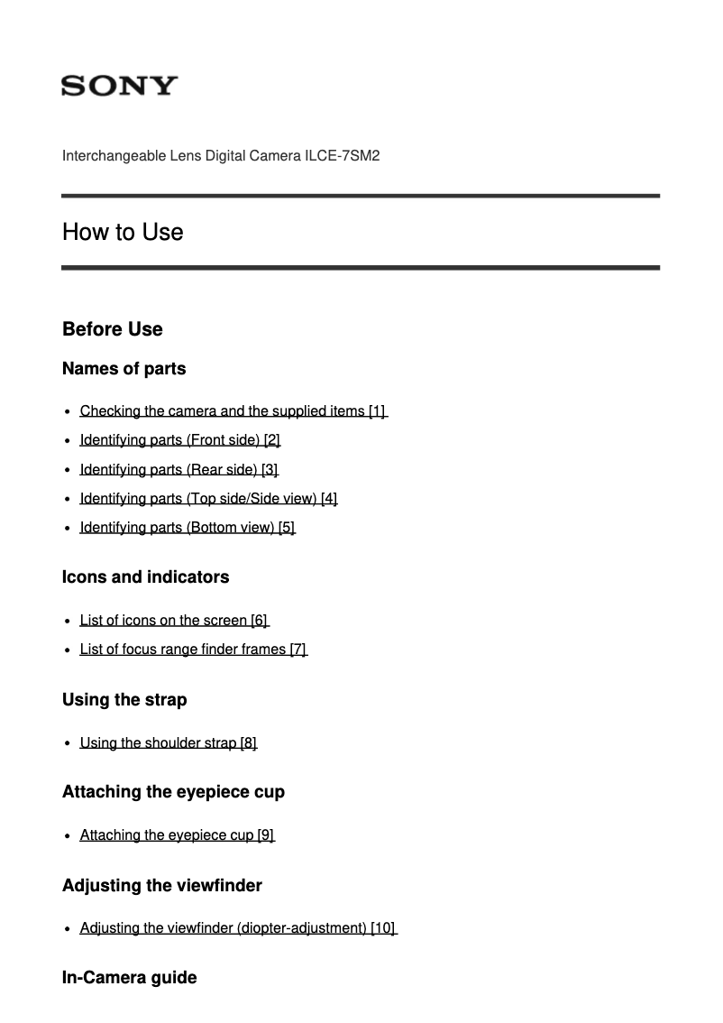 Image de la première page du manuel de l'appareil Alpha ILCE-7SM2