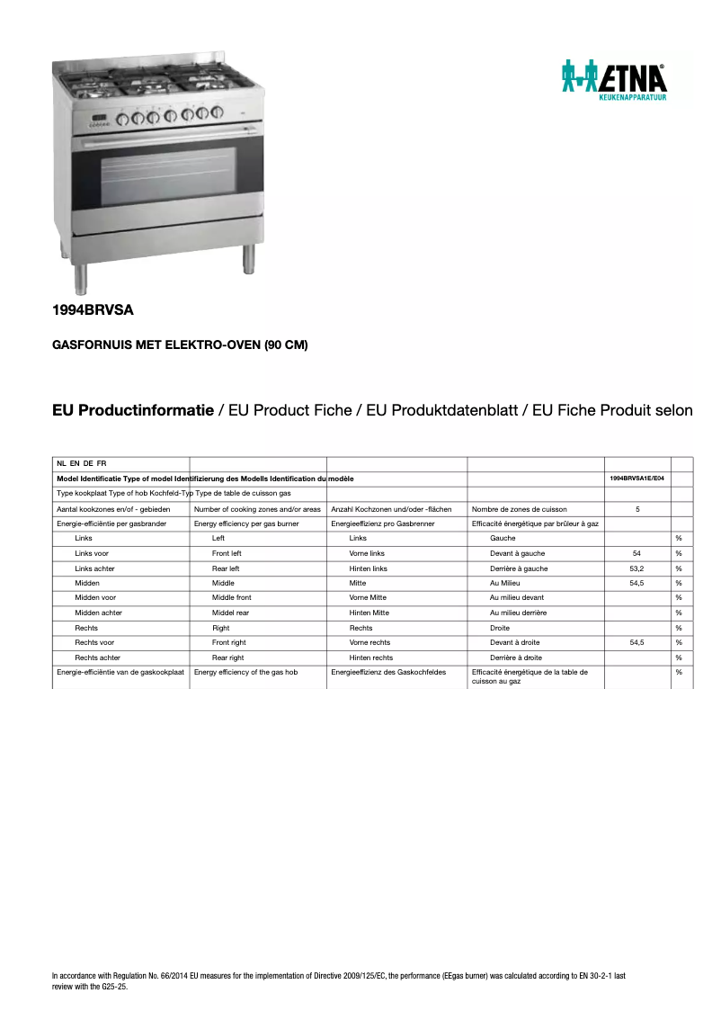 Page 1 de la notice Fiche technique Etna 1994BRVSA