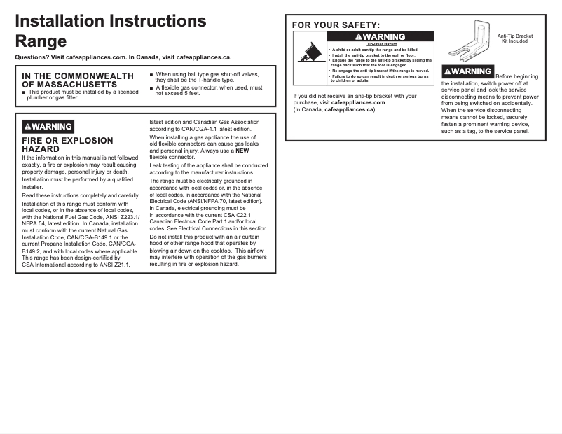 Page 1 of the manual Installation Guide GE C2S900P4MW2