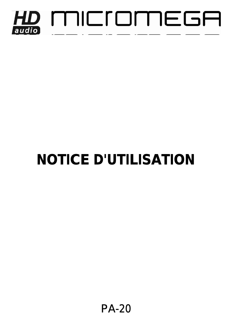 Page 1 de la notice Manuel utilisateur Micromega PA-20