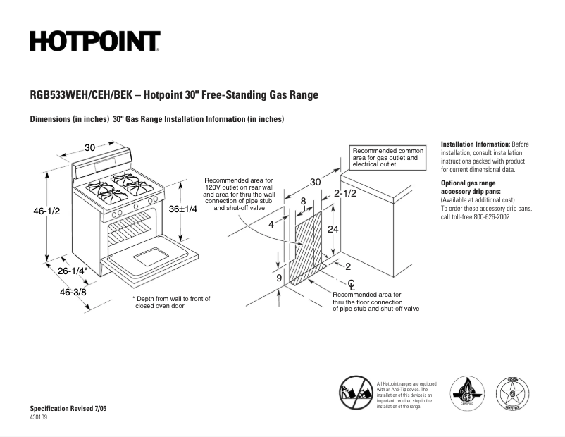 Page n°1 - Fiche technique Hotpoint RGB533CEHCC