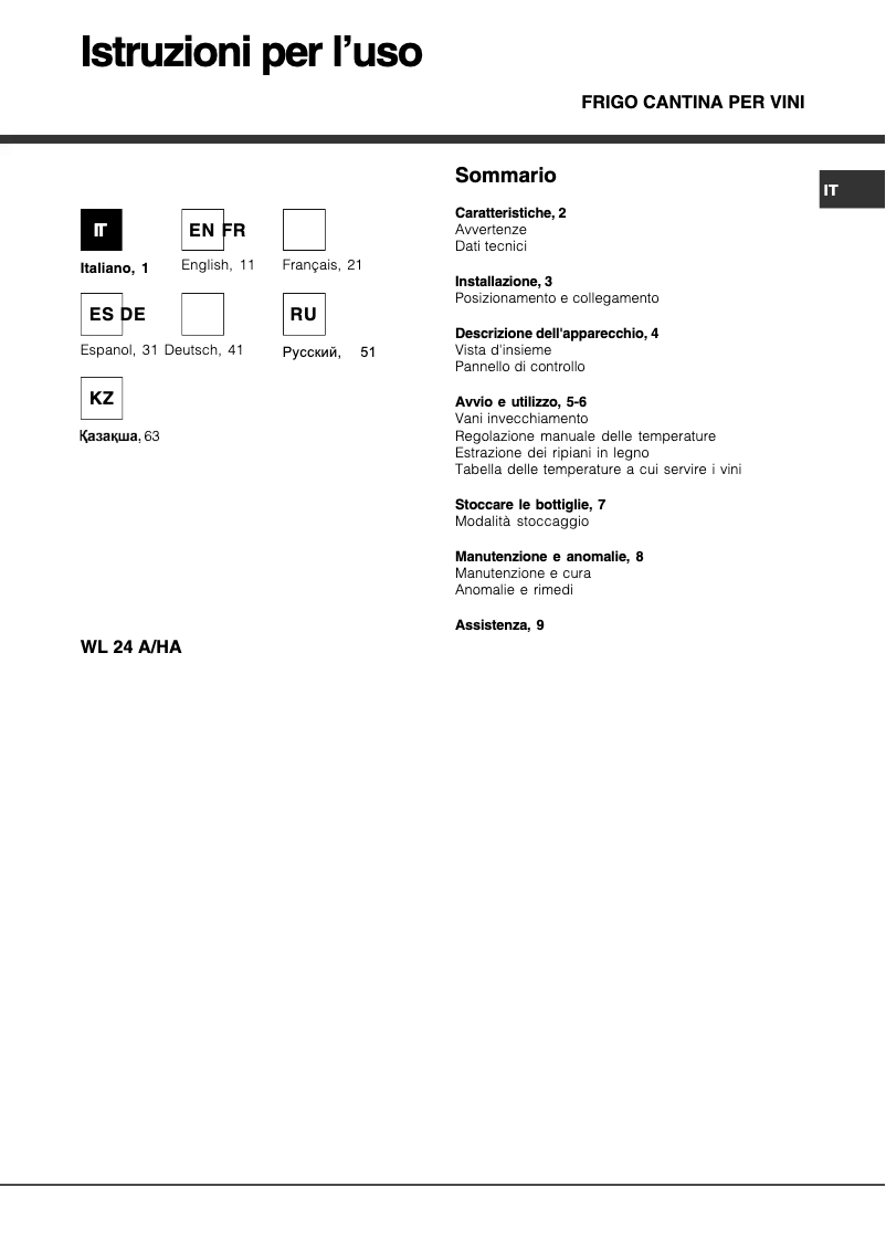 Página 1 del manual Manual de usuario Hotpoint WL 24 A/HA