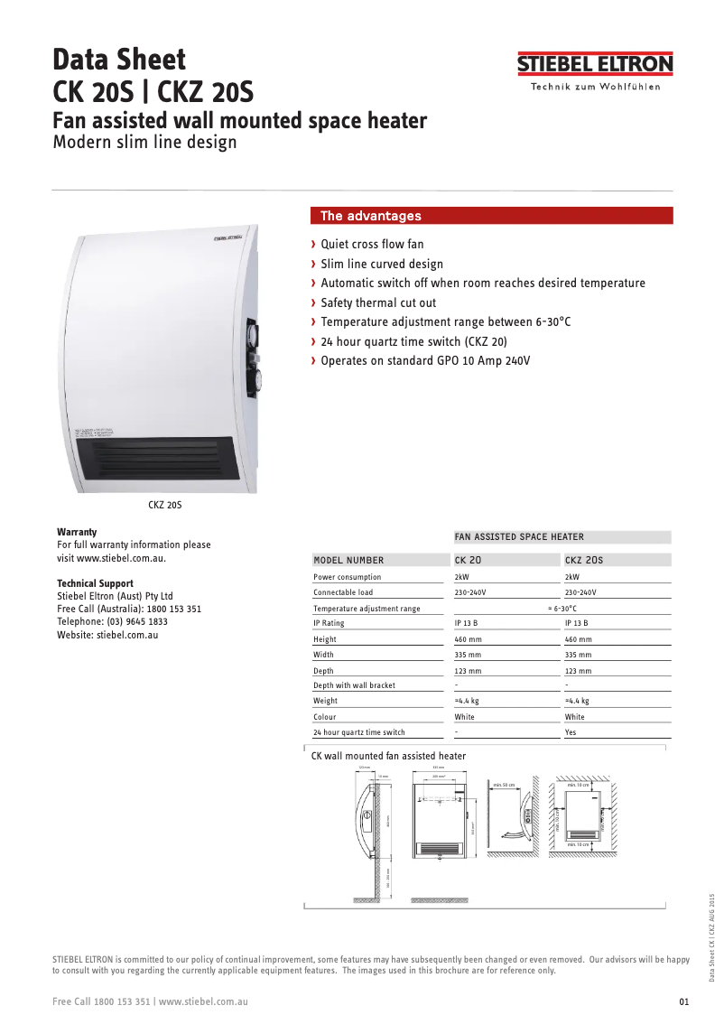 Page 1 de la notice Fiche technique Stiebel Eltron CKZ20S