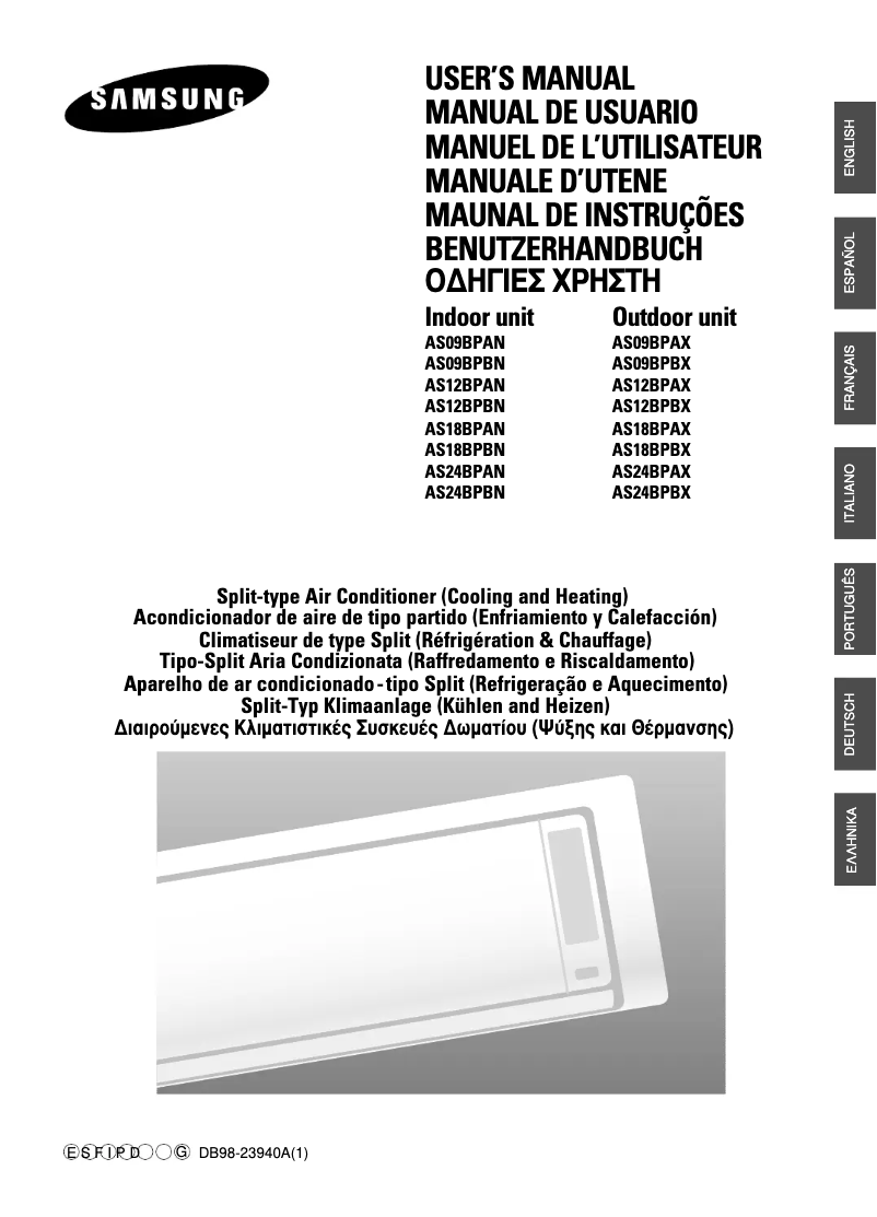 Page 1 de la notice Manuel utilisateur Samsung AS12BPAN