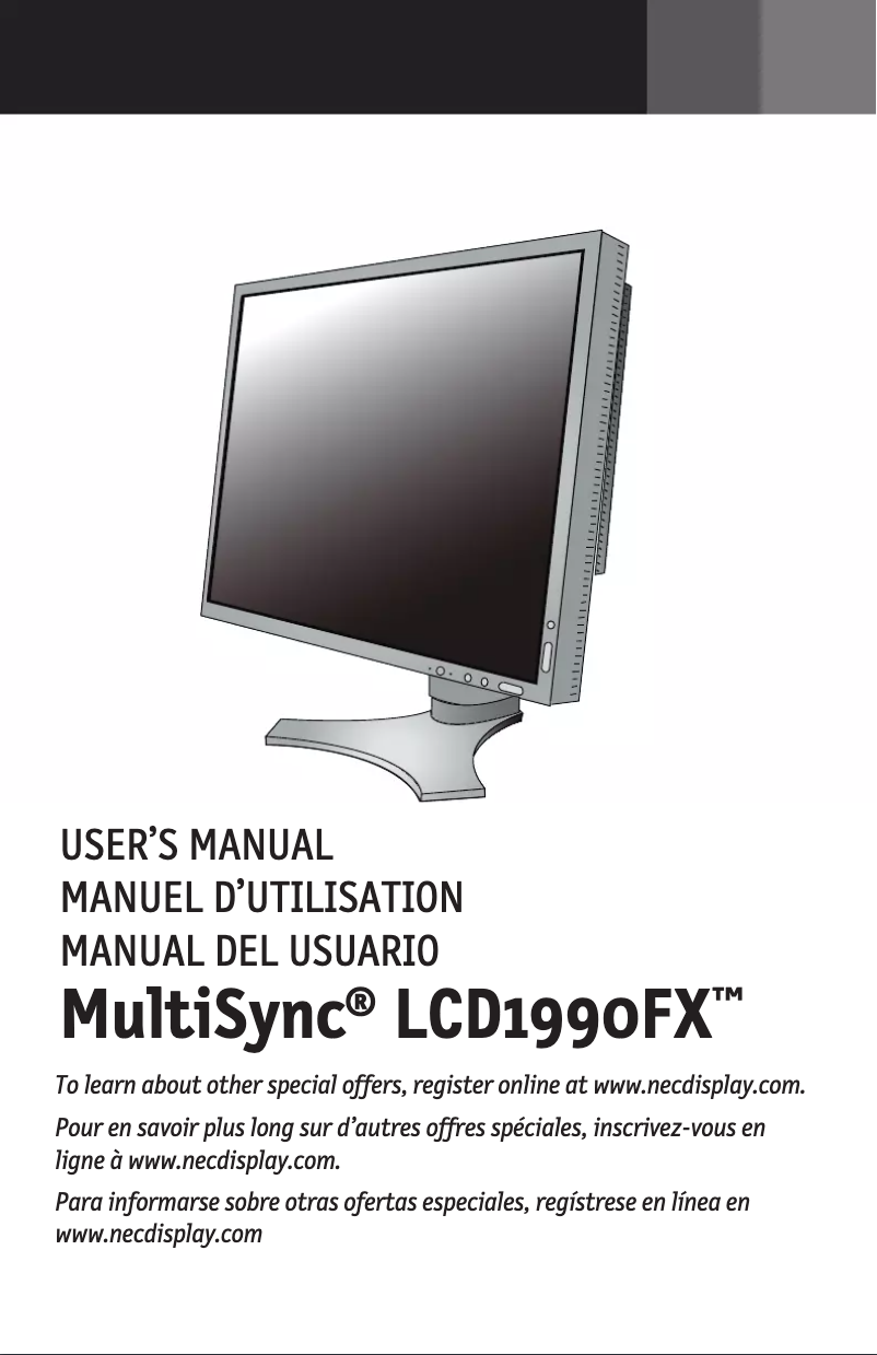 Imagen de la primera página del manual del dispositivo Multisync LCD1990FXP-BK