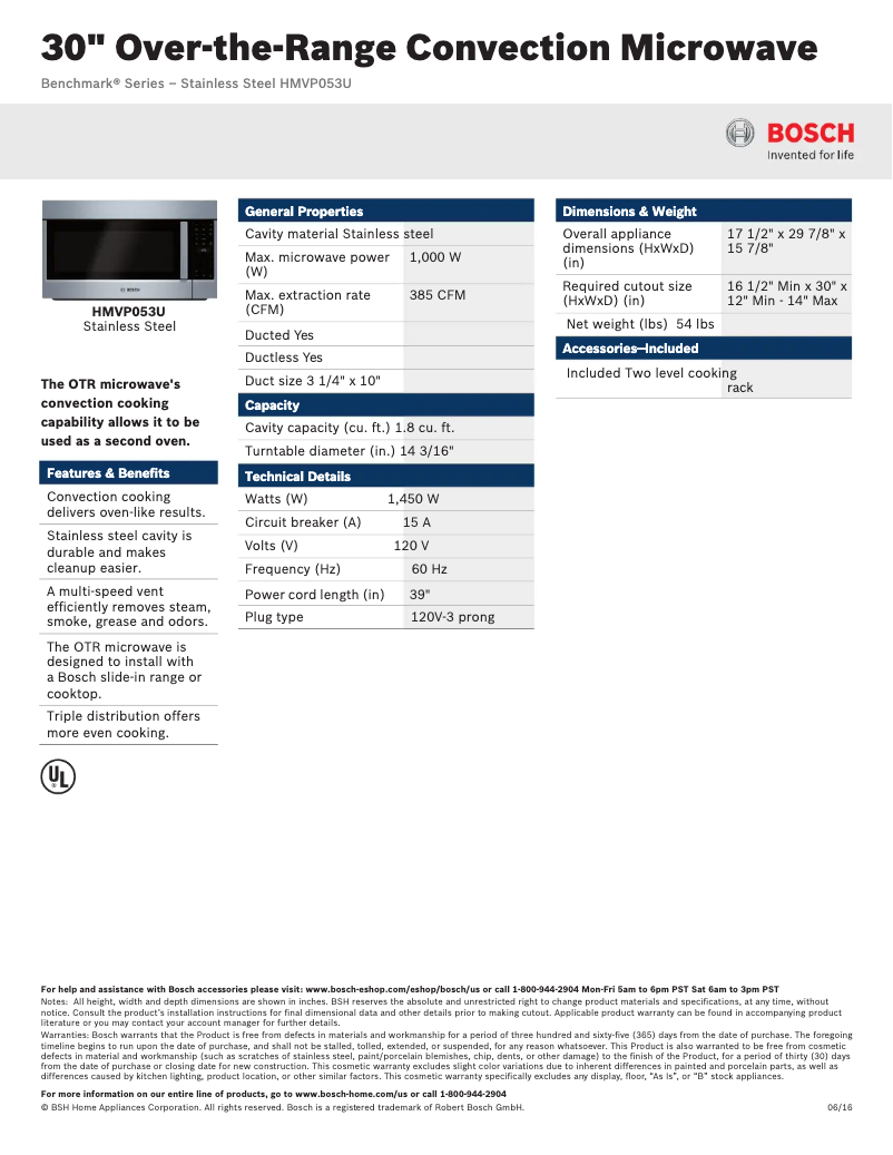 Page n°1 - Fiche technique Bosch HMVP053U