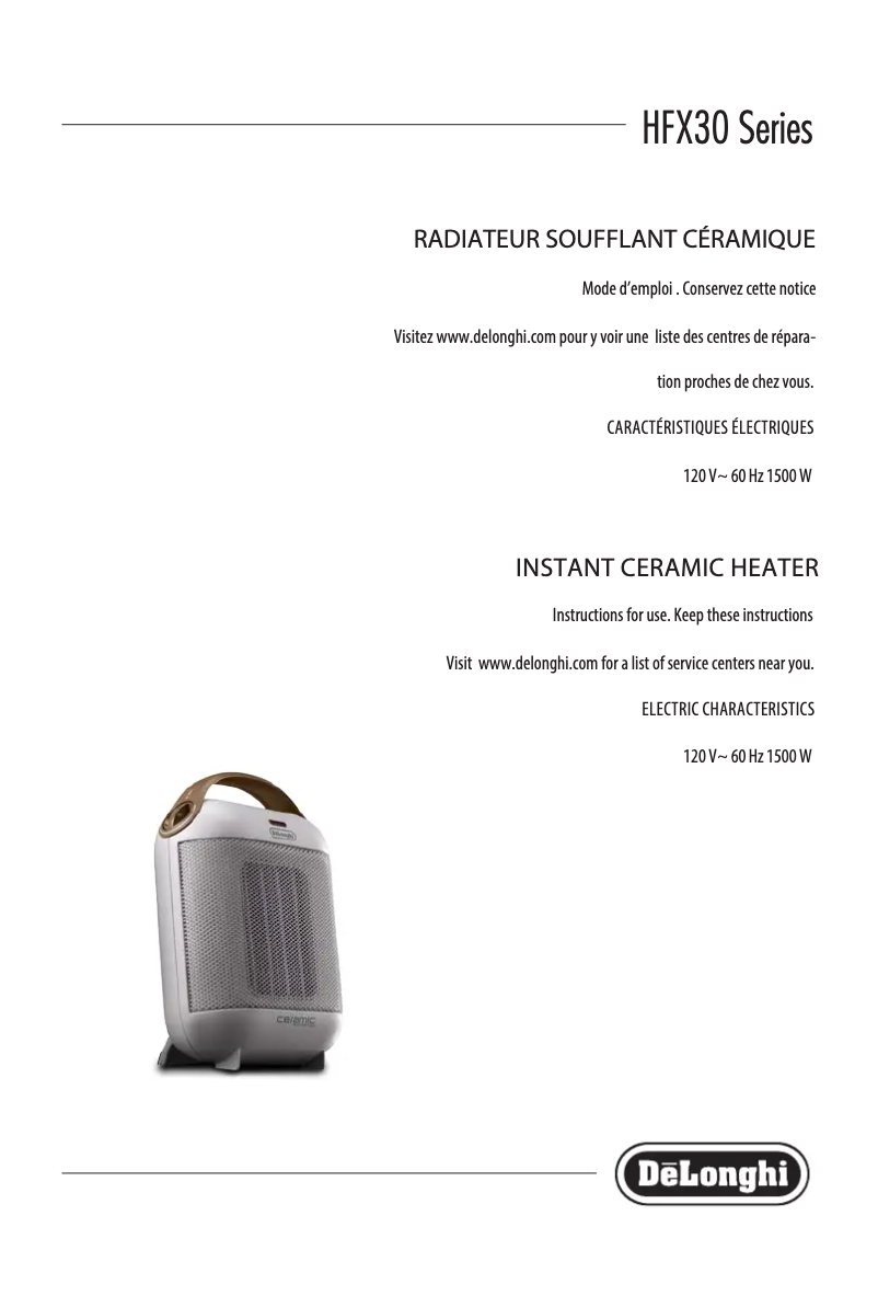 Page 1 de la notice Manuel utilisateur DeLonghi HFX30C15.G