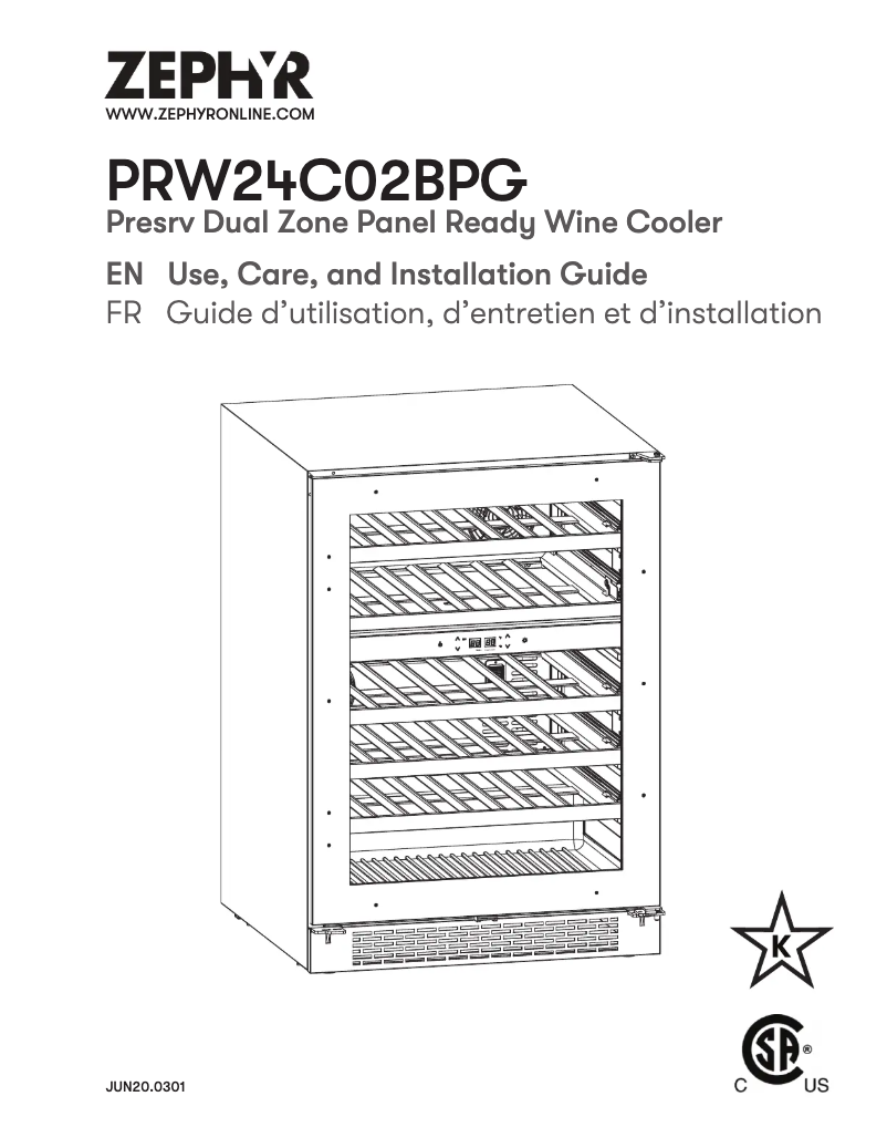 Page n°1 - Manuel utilisateur Zephyr PRW24C02BPG