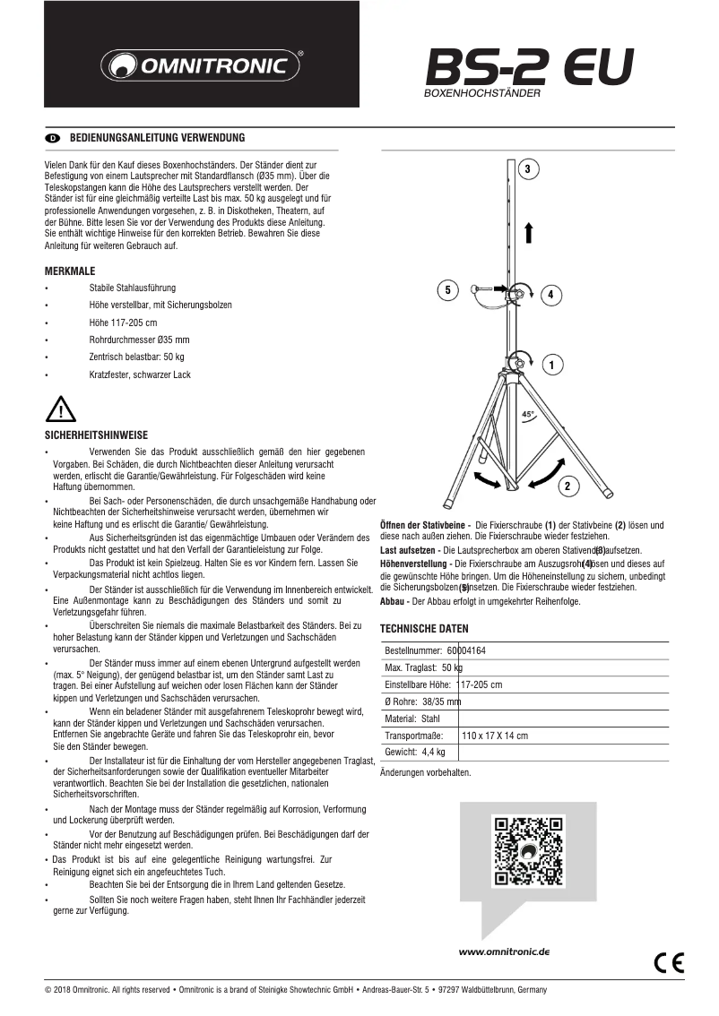 Page 1 de la notice Manuel utilisateur Omnitronic BS-2 EU