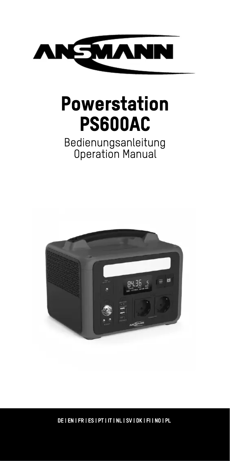 Page 1 de la notice Manuel utilisateur Ansmann Powerstation PS600AC