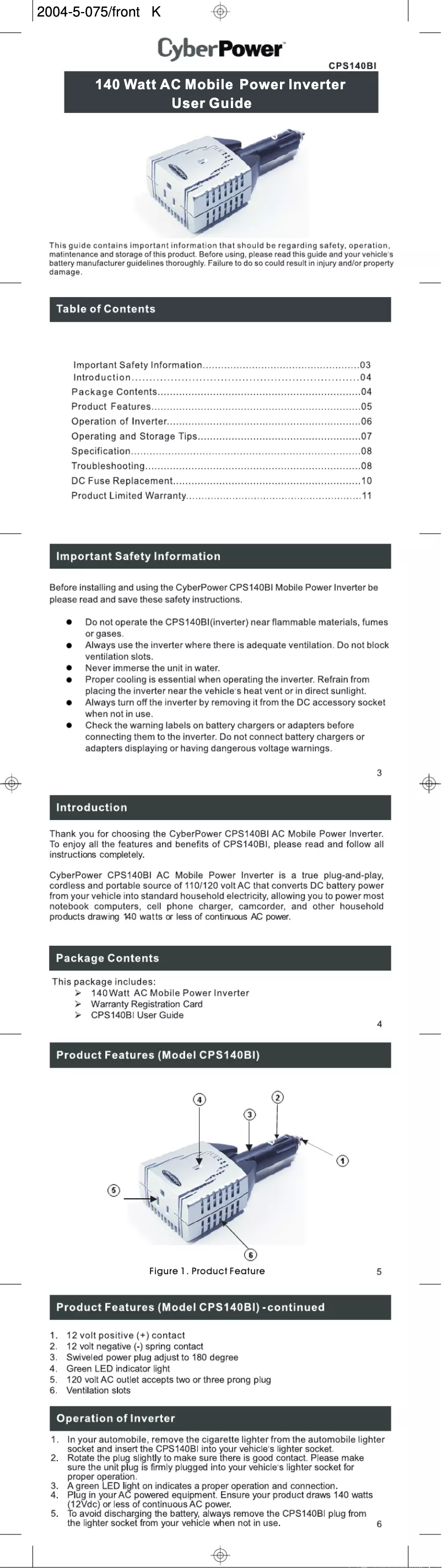 Page n°1 - Manuel utilisateur CyberPower CPS140BI