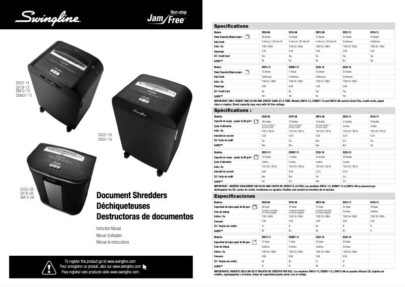 Page n°1 - Manuel utilisateur Swingline SM12-08