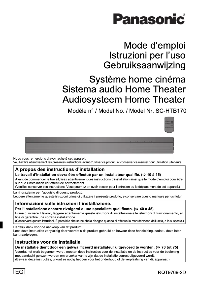 Image de la première page du manuel de l'appareil SC-HTB170