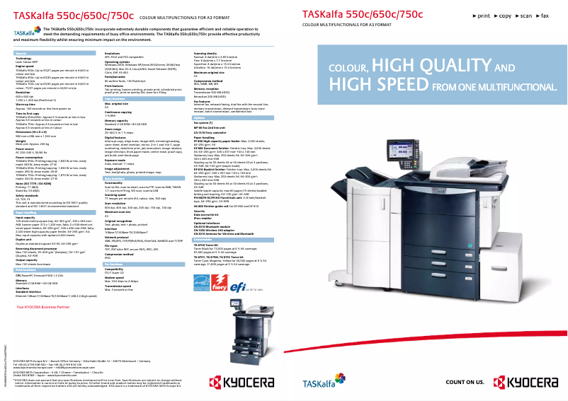 Page 1 de la notice Brochure Kyocera TASKalfa 750c