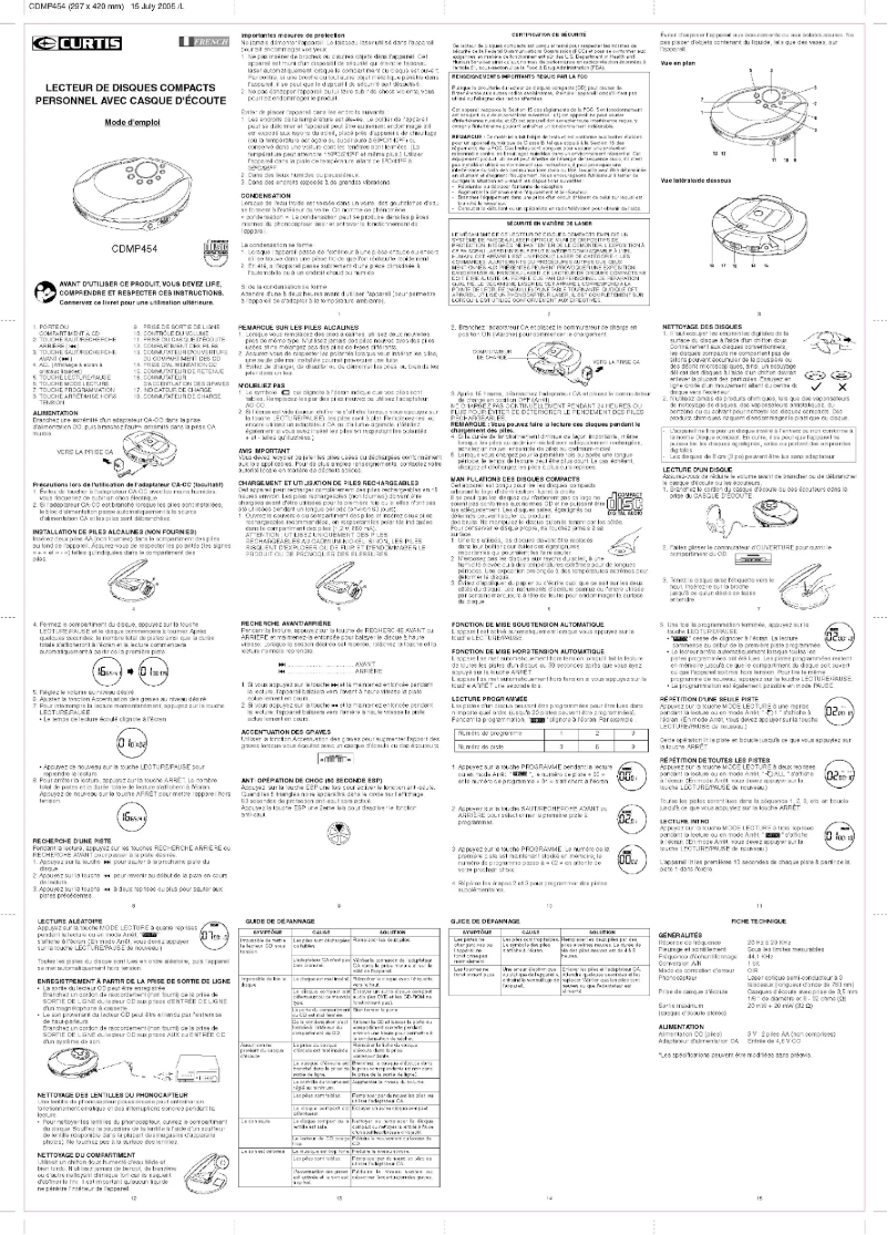 Page n°1 - Manuel utilisateur Curtis CDMP454
