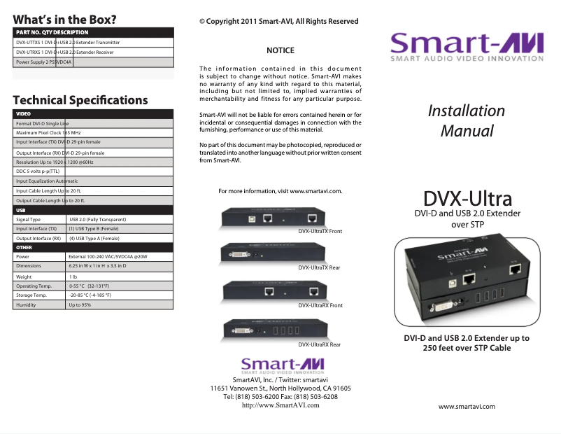 Page 1 de la notice Manuel utilisateur Smart-AVI DVX-UTTXS