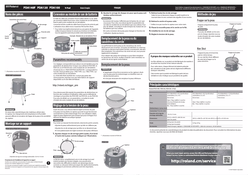 Page 1 de la notice Manuel utilisateur Roland PDA140F