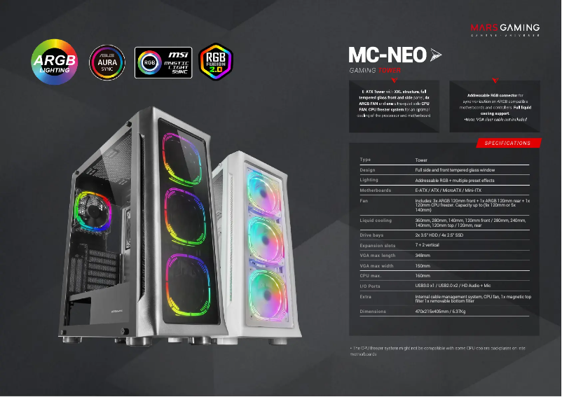 Page 1 de la notice Fiche technique Mars Gaming MC-NEO