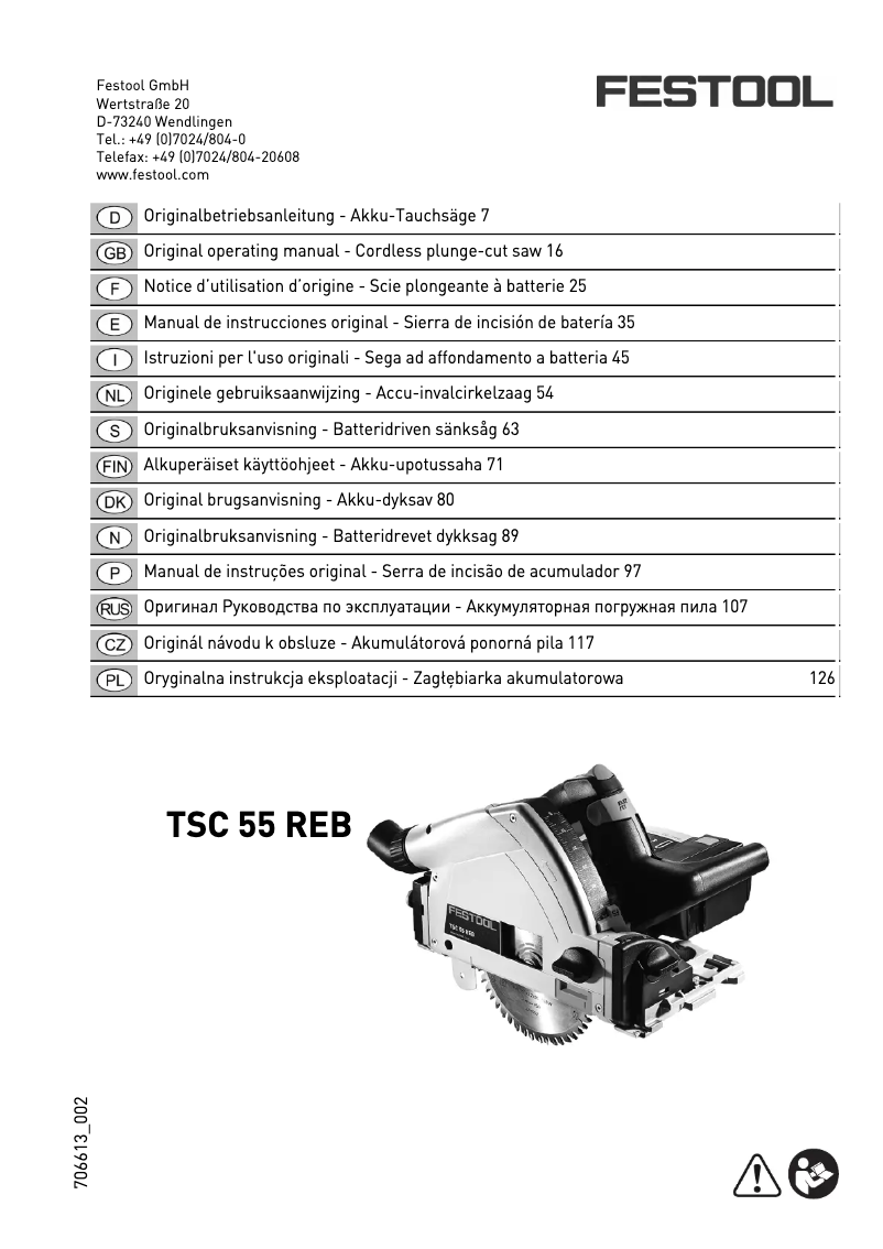 Page 1 de la notice Manuel utilisateur Festool TSC 55 TSC 55 Li 5,2 REB-Plus-FS