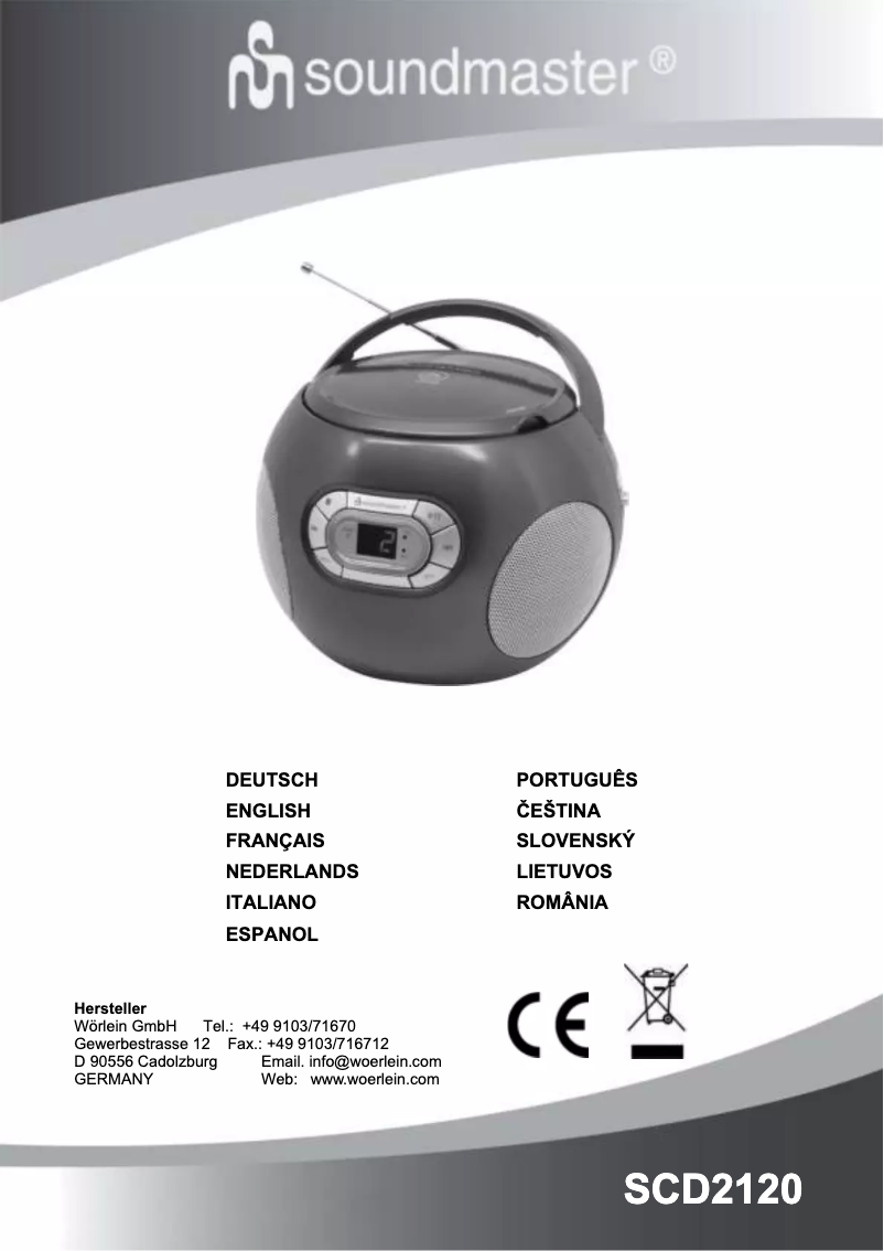 Page 1 de la notice Manuel utilisateur Soundmaster SCD2120GR