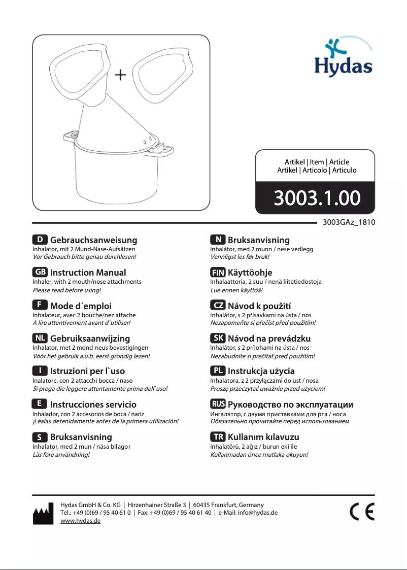 Page n°1 - Manuel utilisateur Hydas 3003.1.00
