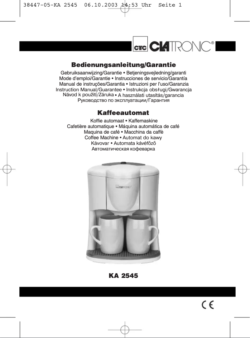 Page 1 de la notice Manuel utilisateur Clatronic KA 2545