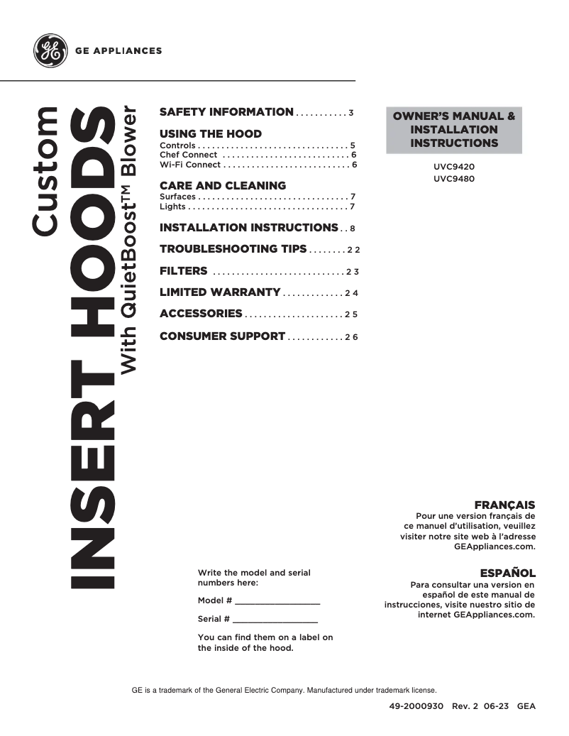 Page n°1 - Manuel d'utilisation et d'entretien Monogram UVC9420SLSS