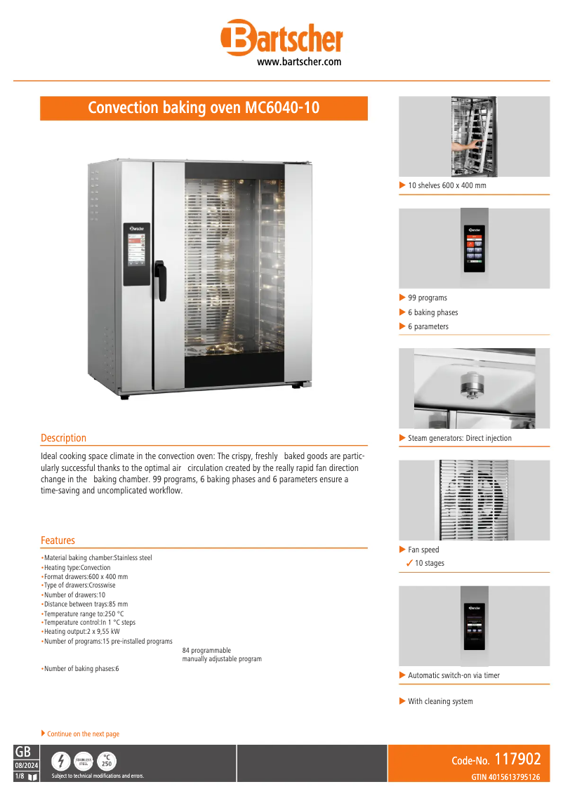 Page n°1 - Fiche technique Bartscher MC6040-10