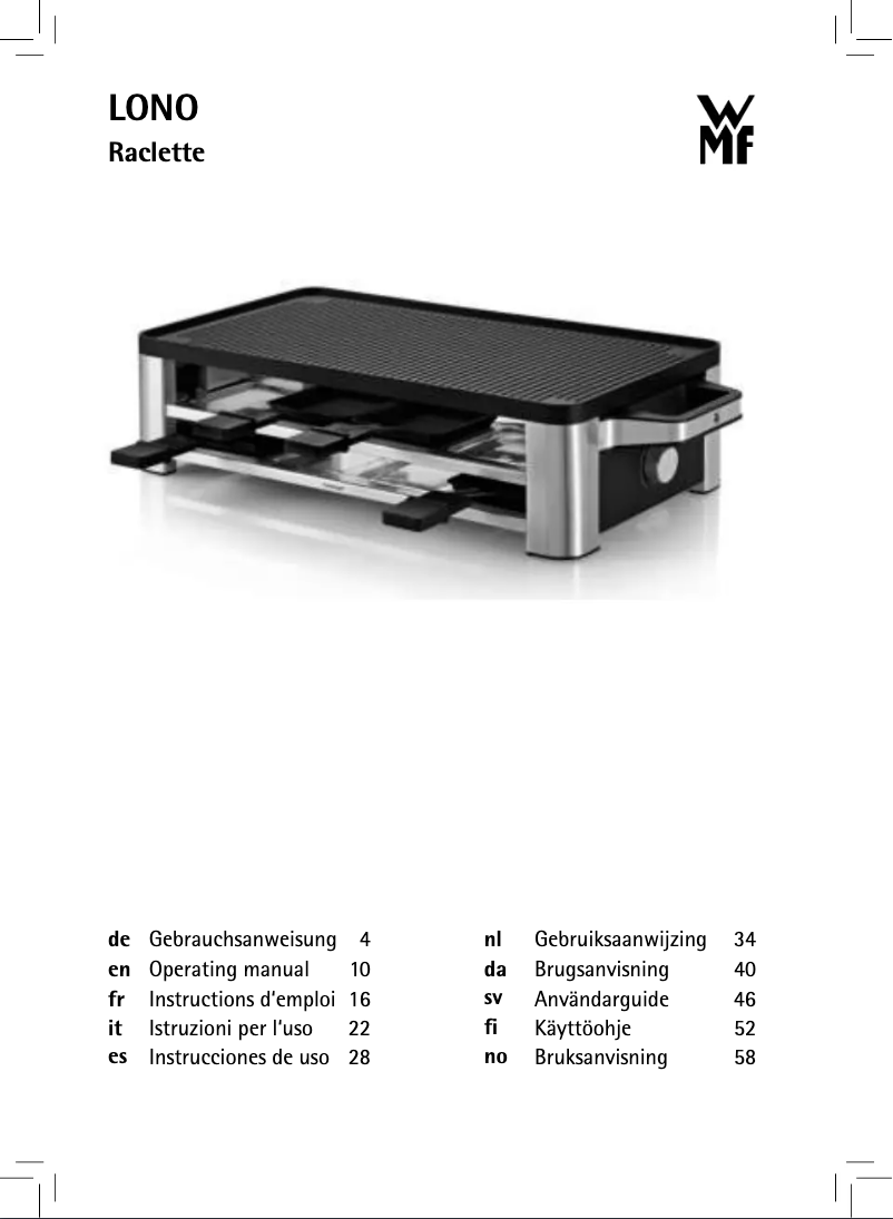 Page 1 de la notice Manuel utilisateur WMF Lono Raclette